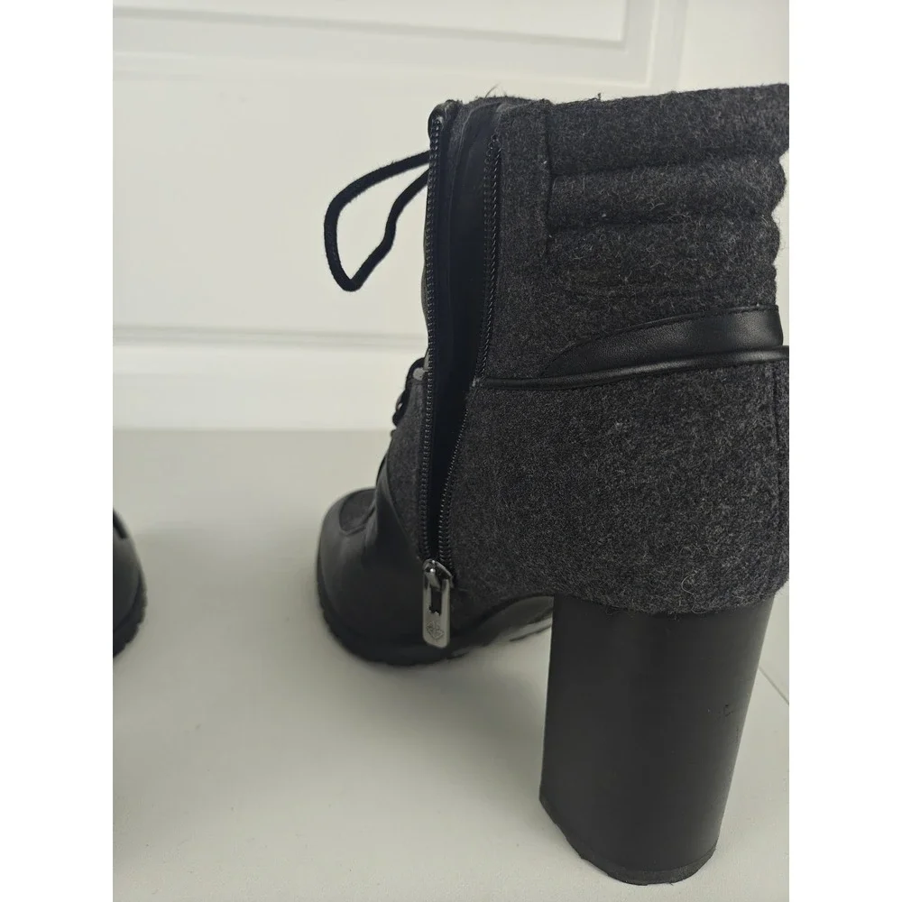 Antonio Melani Womens Booties 8.5 Black Gray Wool Leather Lace Up Block Heel Lug